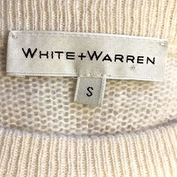 White + Warren Black Blush Cream 100% Cashmere Lightweight Striped Sweater - Picture 12 of 14